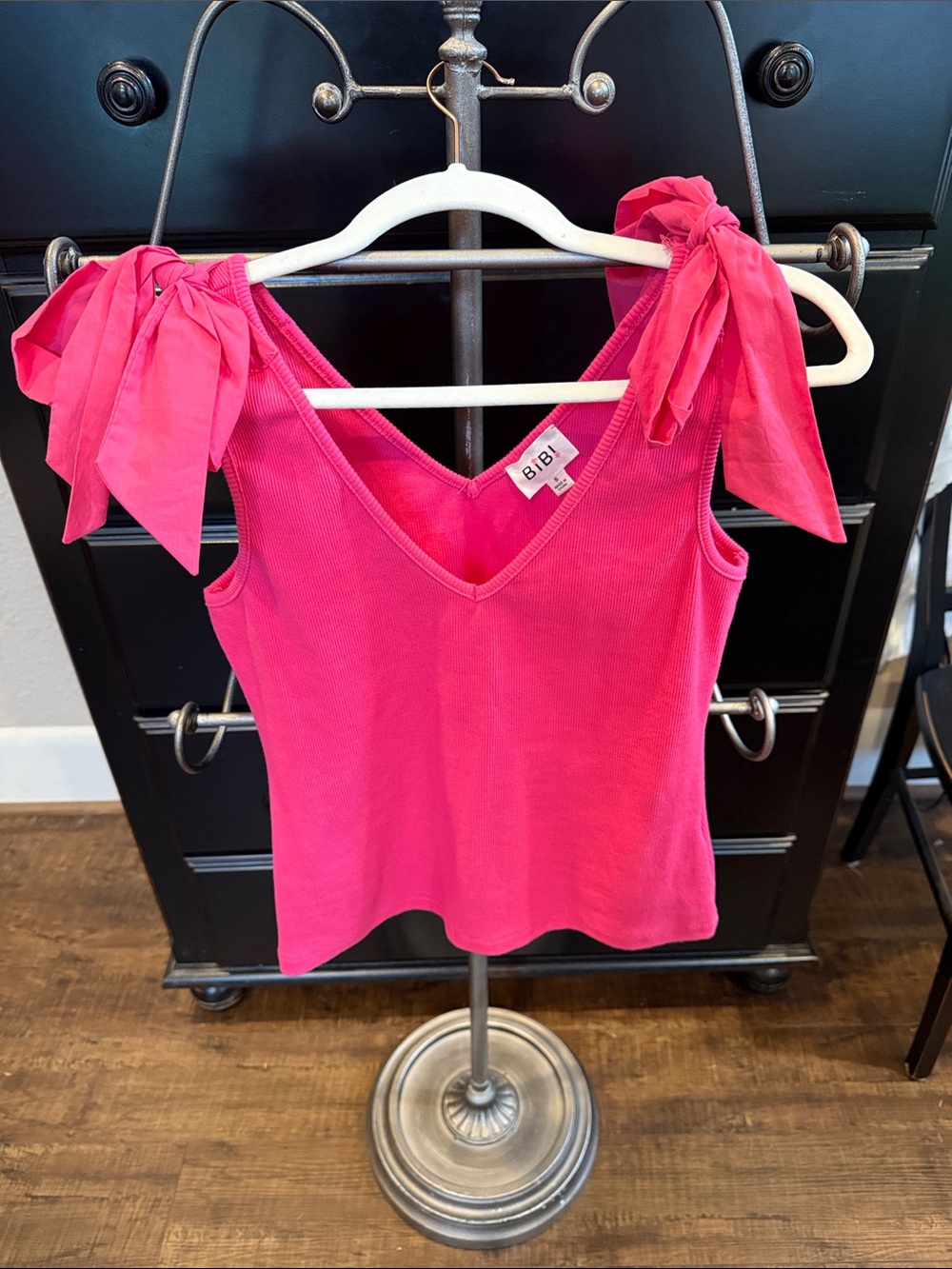 BiBi Vibrant Pink Tie-Shoulder V-Neck Tank